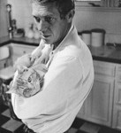 William Claxton ~ Steve McQueen and his family cat Kitty Cat, 1963